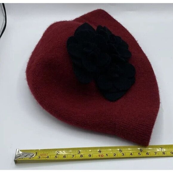 Badgley Mischka Red Wool Blend Cloche Bucket Hat with Gray Felt Flowers One Size - Picture 10 of 10